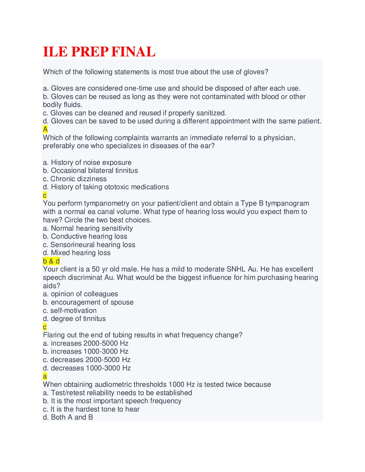 Preview image for ILE PREP FINAL EXAMS WITH QUESTIONS, MULTIPLE CHOICES AND ANSWERS